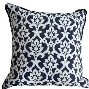 JACQUARD EURO 26" x 26" Pillow DOWN FILLED Navy & White Damask Pattern Zipper